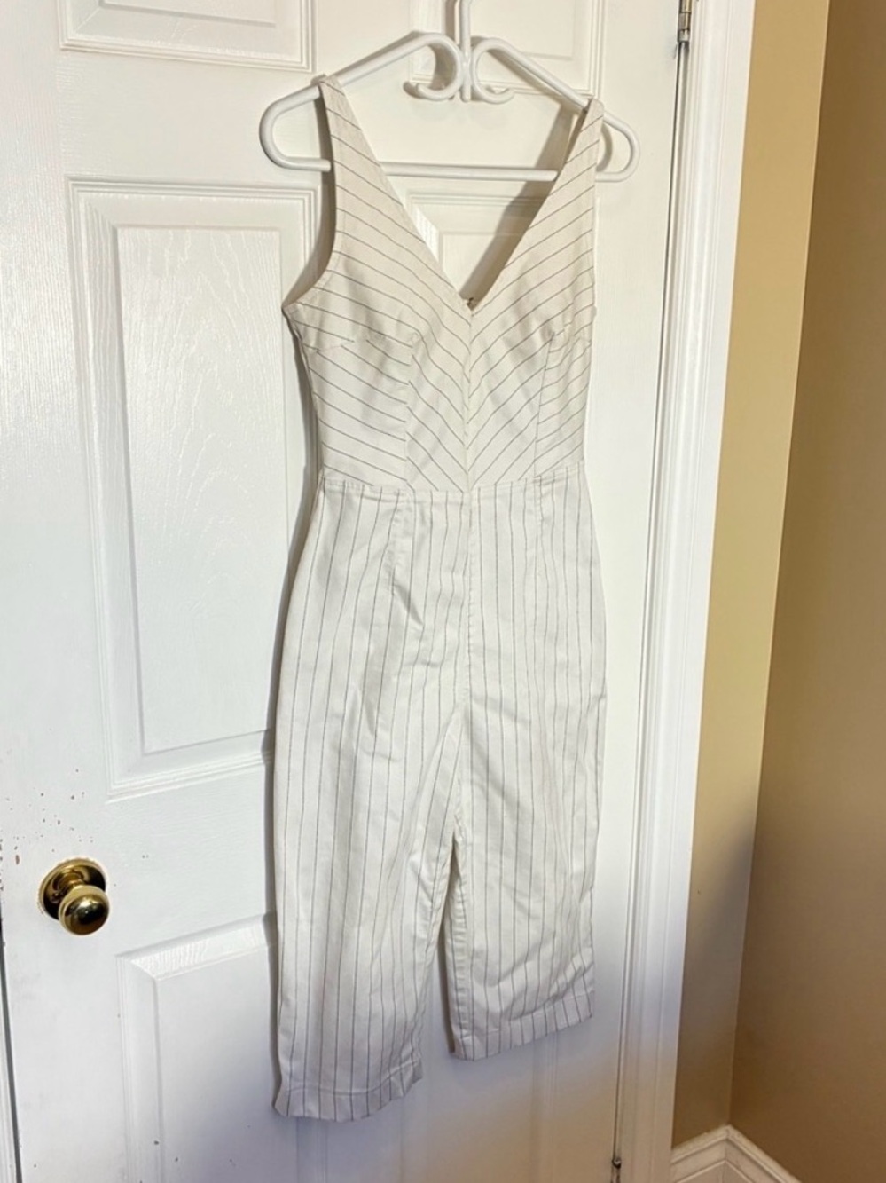 Dynamite Ivory Pinstripe Jumpsuit | Sleeveless | Cropped Size Small - Picture 9 of 9